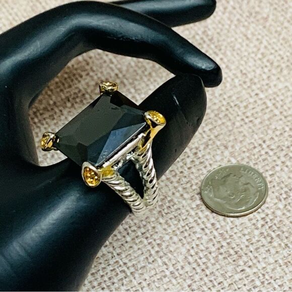 White and Yellow Gold Black Crystal Rope Ring 18K Electroplate - Picture 1 of 5